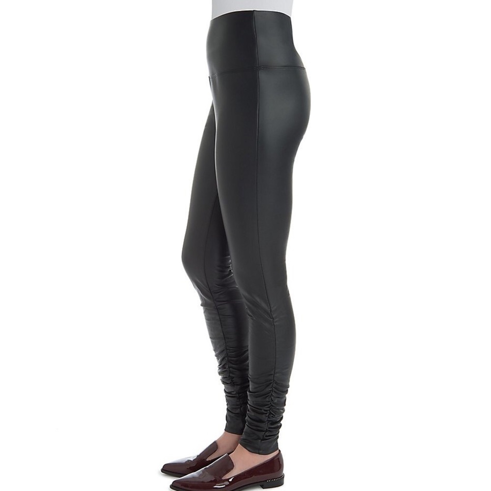 Lysee Vegan Leather Leggings with Ankle Ruching